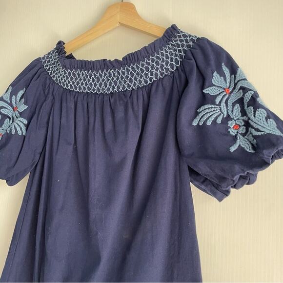 Beachlunchlounge embroidered floral off the shoulder dress navy size small - Picture 3 of 7